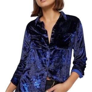 NWT Anthropologie Midnight Blue Velvet Button Down Shirt